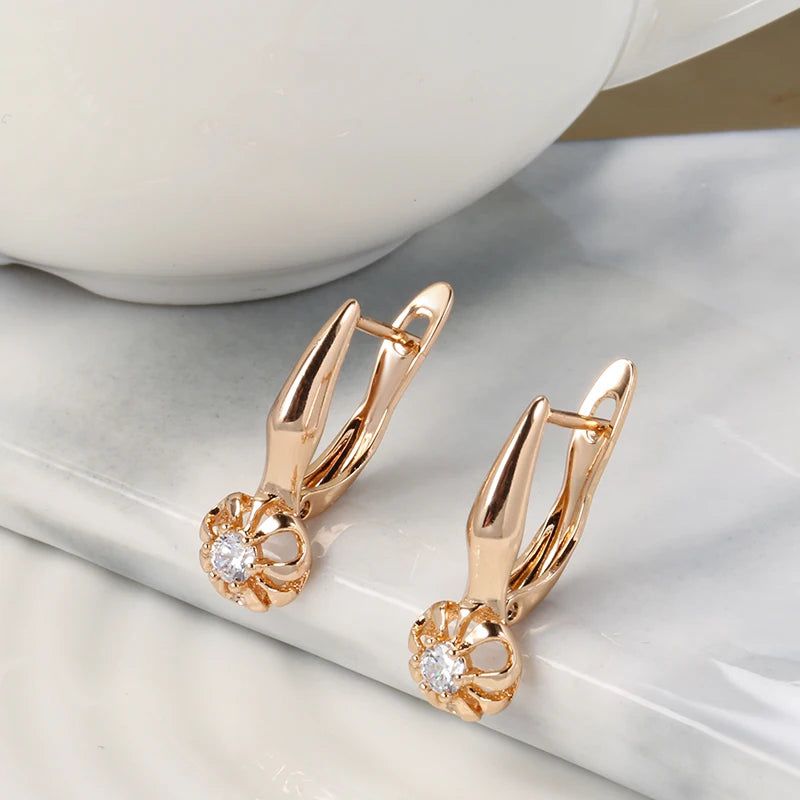 Graceful 585 Rose Gold Natural Zircon Geometric Stud Earrings - Fashionable Statement Jewelry