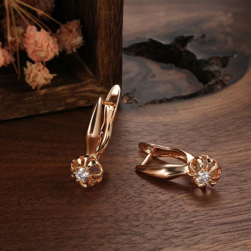 Graceful 585 Rose Gold Natural Zircon Geometric Stud Earrings - Fashionable Statement Jewelry