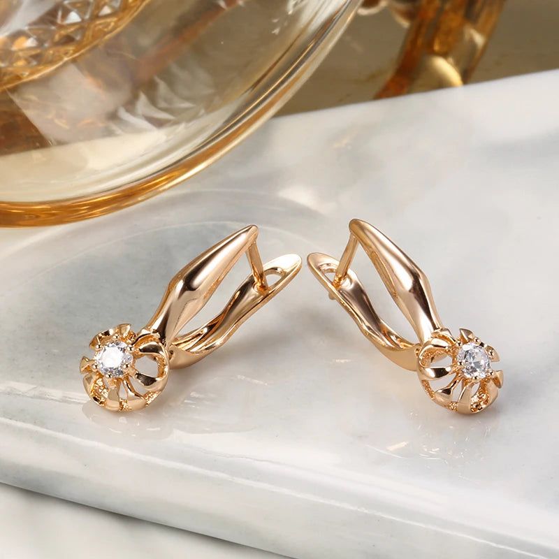 Graceful 585 Rose Gold Natural Zircon Geometric Stud Earrings - Fashionable Statement Jewelry