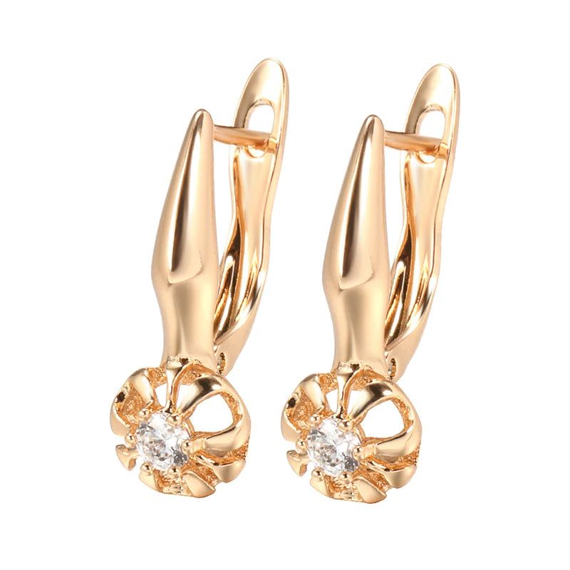 Graceful 585 Rose Gold Natural Zircon Geometric Stud Earrings - Fashionable Statement Jewelry