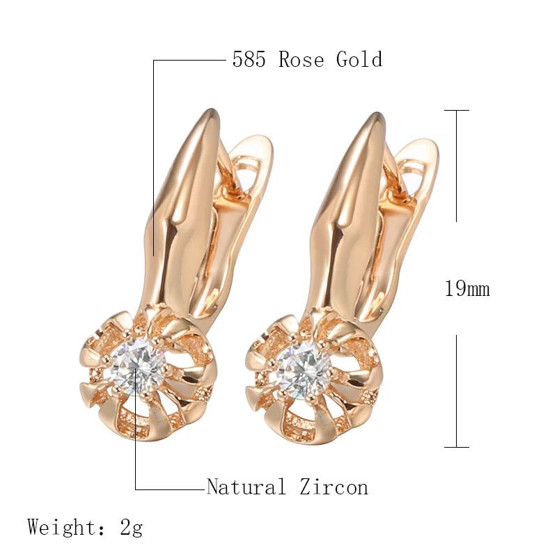 Graceful 585 Rose Gold Natural Zircon Geometric Stud Earrings - Fashionable Statement Jewelry