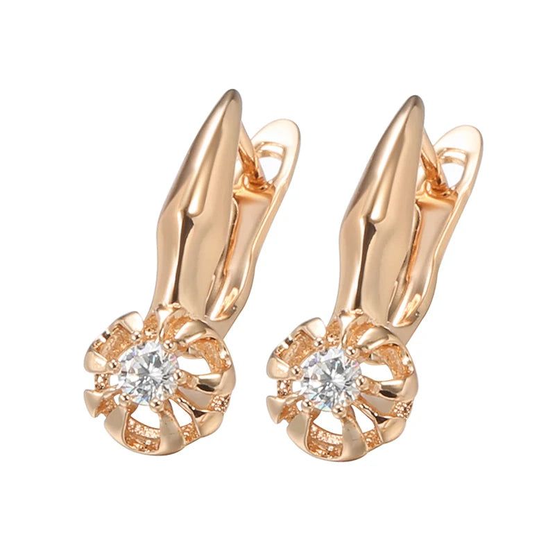 Graceful 585 Rose Gold Natural Zircon Geometric Stud Earrings - Fashionable Statement Jewelry