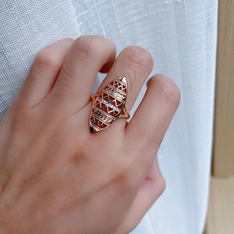 Graceful 585 Rose Gold Natural Zircon Ring - Luxury Fashion Jewelry