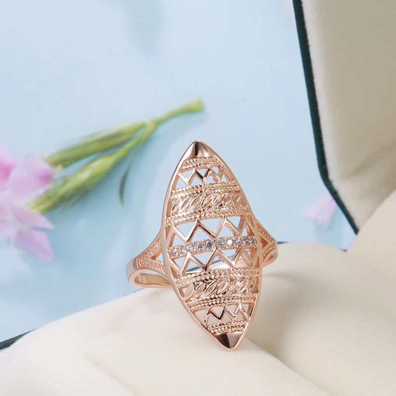 Graceful 585 Rose Gold Natural Zircon Ring - Luxury Fashion Jewelry