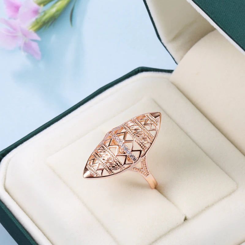 Graceful 585 Rose Gold Natural Zircon Ring - Luxury Fashion Jewelry