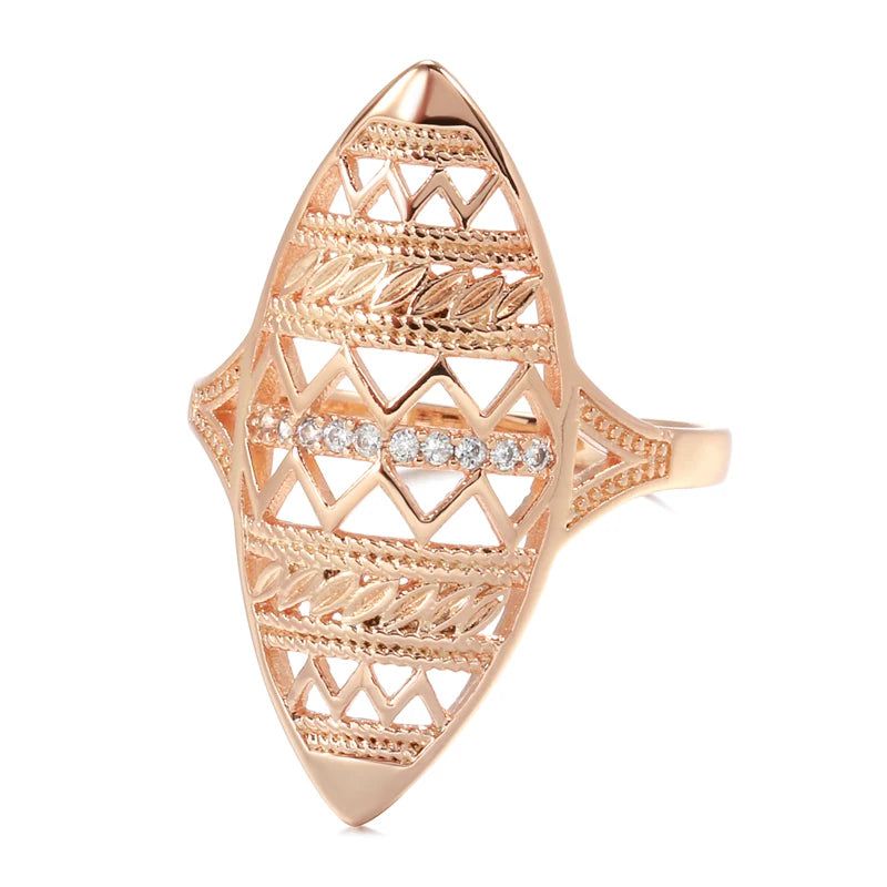 Graceful 585 Rose Gold Natural Zircon Ring - Luxury Fashion Jewelry