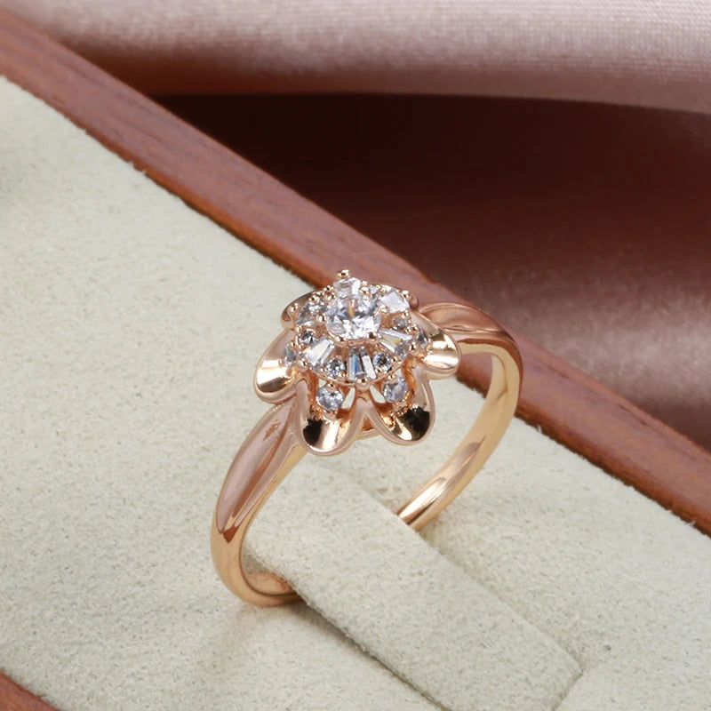 Graceful 585 Rose Gold Natural Zircon Ring - Perfect for Romantic Occasions