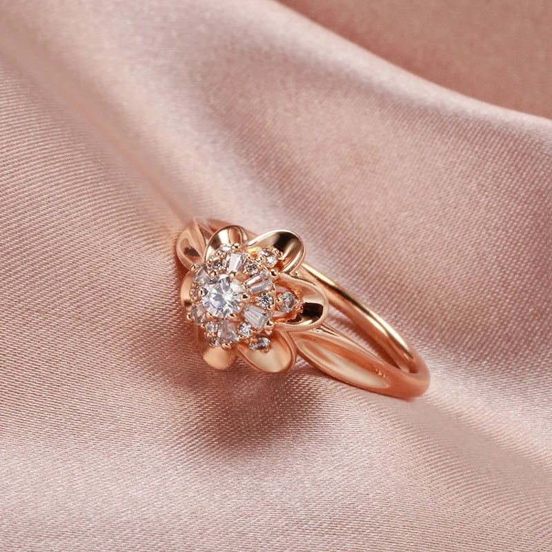 Graceful 585 Rose Gold Natural Zircon Ring - Perfect for Romantic Occasions