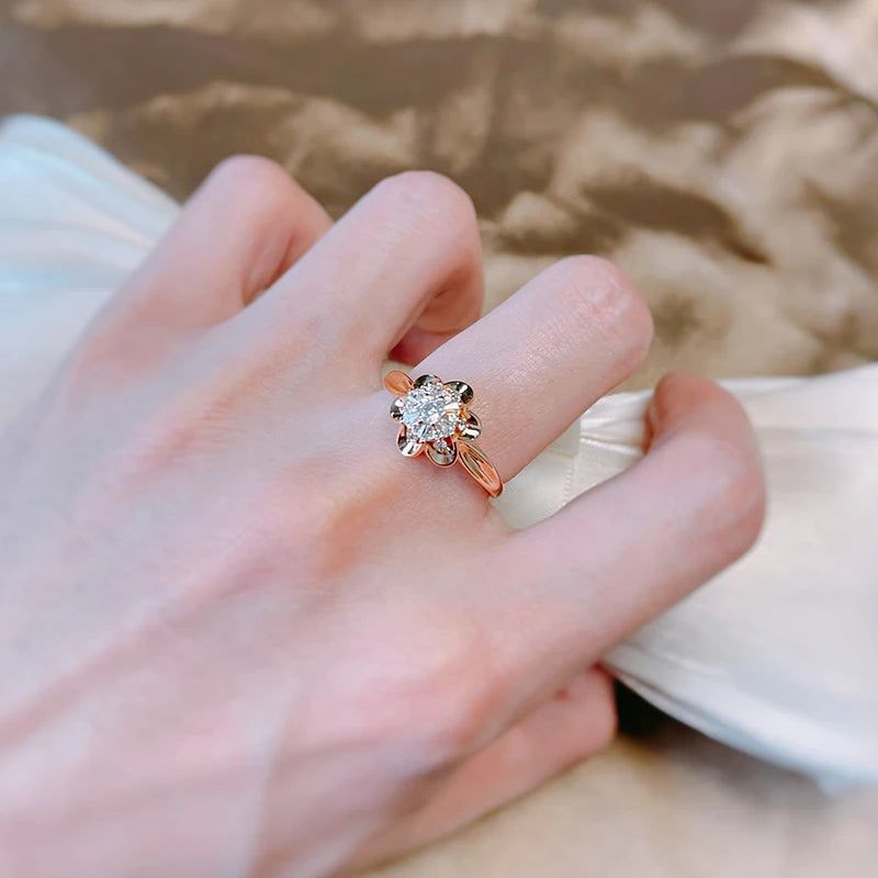 Graceful 585 Rose Gold Natural Zircon Ring - Perfect for Romantic Occasions