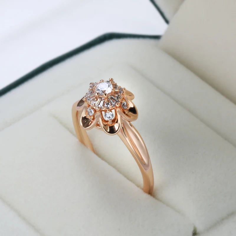 Graceful 585 Rose Gold Natural Zircon Ring - Perfect for Romantic Occasions