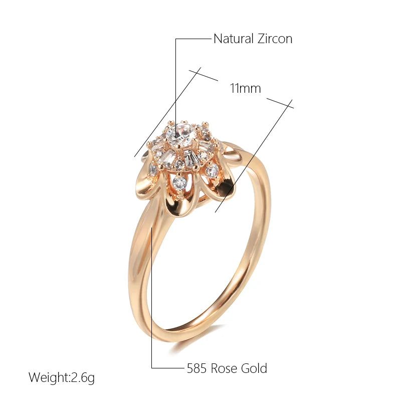 Graceful 585 Rose Gold Natural Zircon Ring - Perfect for Romantic Occasions