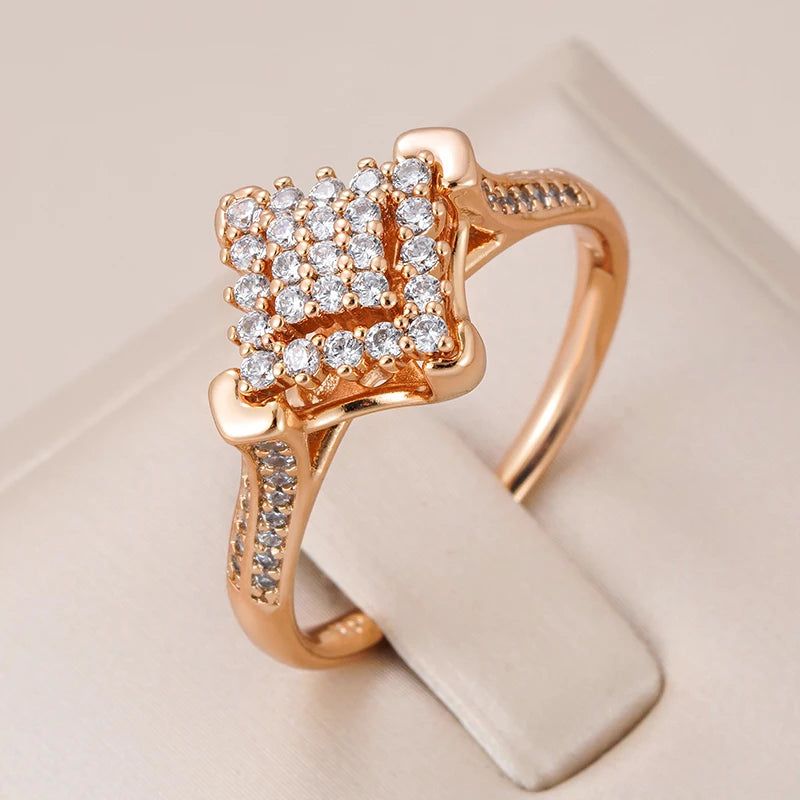 Graceful 585 Rose Gold Natural Zircon Ring with Full Paved Design