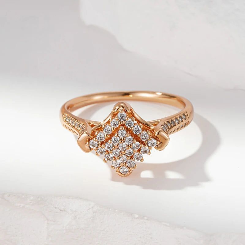 Graceful 585 Rose Gold Natural Zircon Ring with Full Paved Design