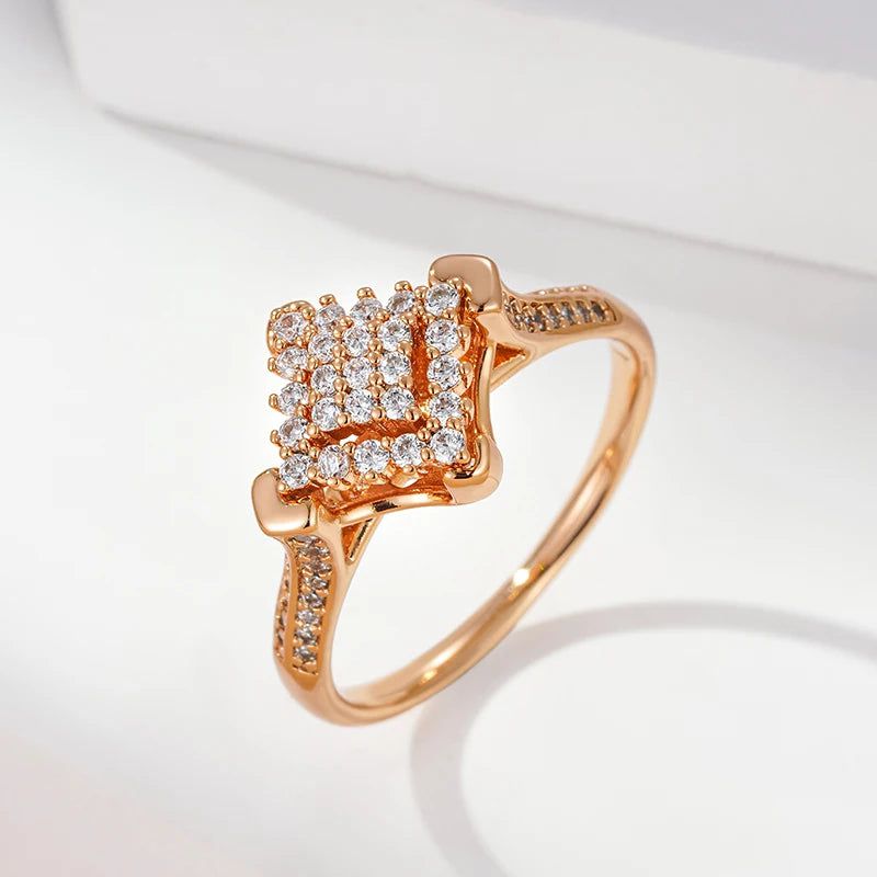 Graceful 585 Rose Gold Natural Zircon Ring with Full Paved Design