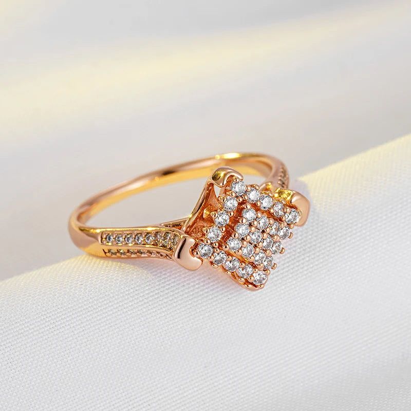 Graceful 585 Rose Gold Natural Zircon Ring with Full Paved Design