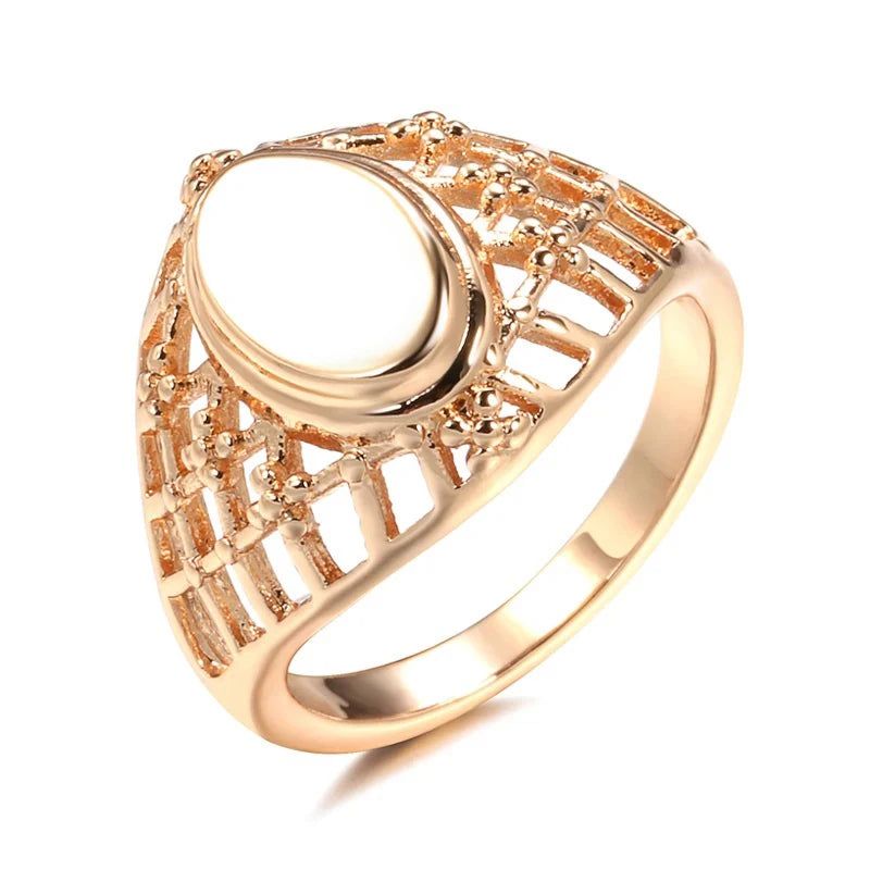 Graceful Rose Gold Plated Cocktail Ring with Cubic Zirconia and Geometric Design