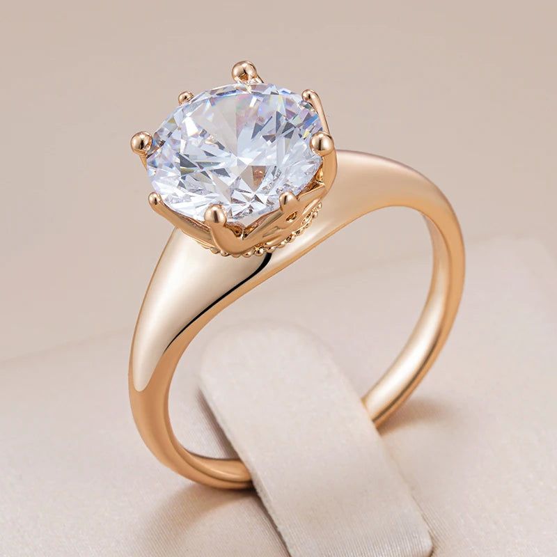 Graceful Rose Gold Plated Natural Zircon Cocktail Ring - Shiny Designer Jewelry