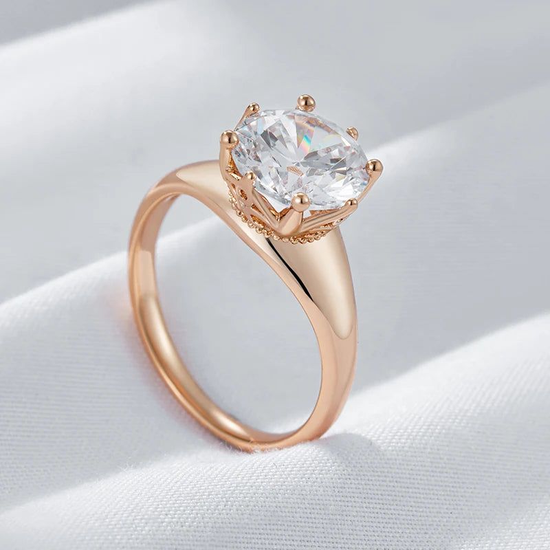 Graceful Rose Gold Plated Natural Zircon Cocktail Ring - Shiny Designer Jewelry