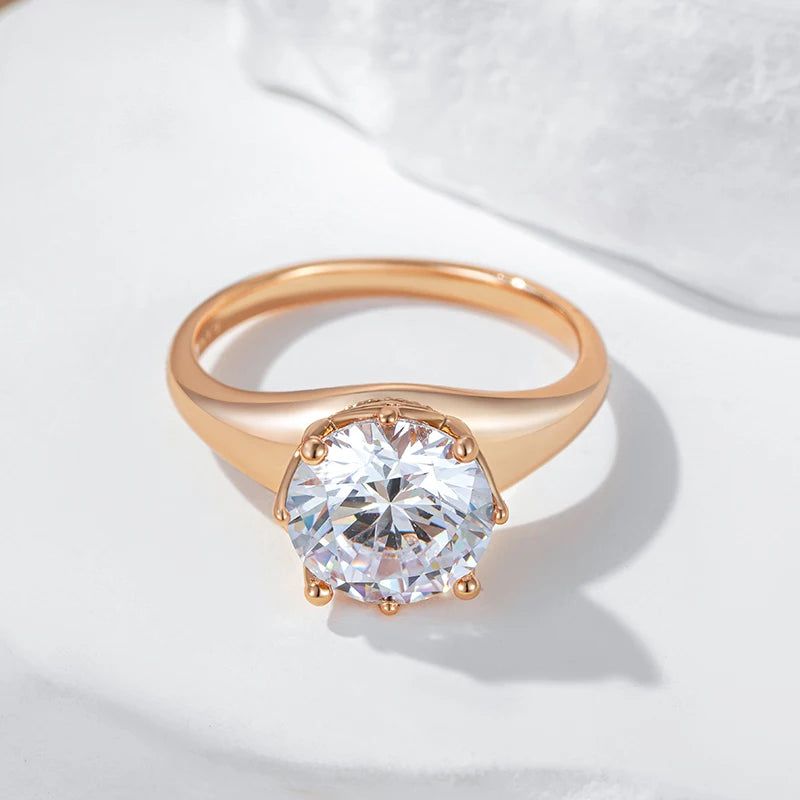 Graceful Rose Gold Plated Natural Zircon Cocktail Ring - Shiny Designer Jewelry