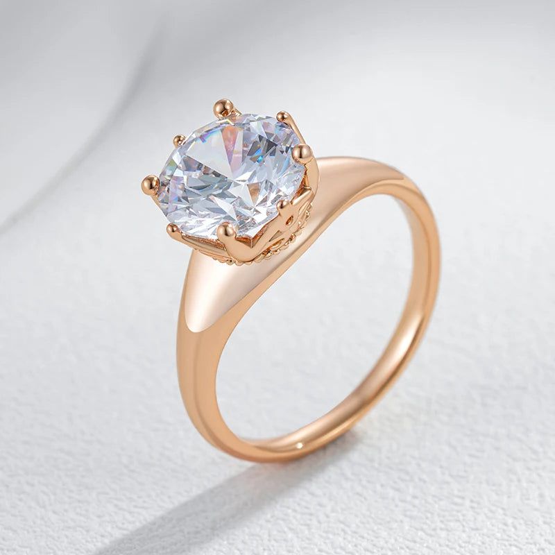 Graceful Rose Gold Plated Natural Zircon Cocktail Ring - Shiny Designer Jewelry