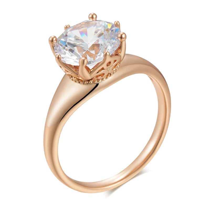 Graceful Rose Gold Plated Natural Zircon Cocktail Ring - Shiny Designer Jewelry