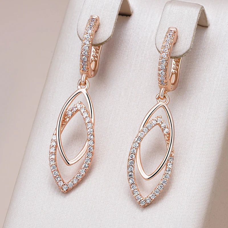 Graceful Rose Gold Plated Natural Zircon Geometric Drop Earrings for Romantic Occasions