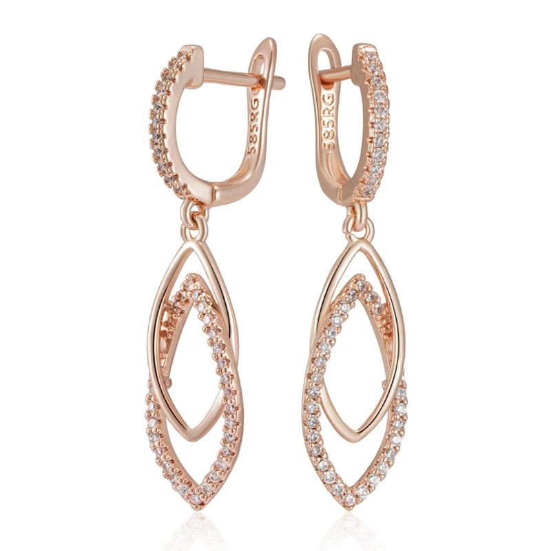 Graceful Rose Gold Plated Natural Zircon Geometric Drop Earrings for Romantic Occasions