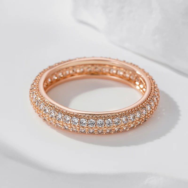 Graceful Rose Gold Plated Zircon Full Circle Cocktail Ring - Classic Ethnic Jewelry