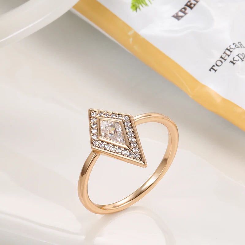 Graceful Rose Gold Rhombus Natural Zircon Bridal Ring with Crystal Accents