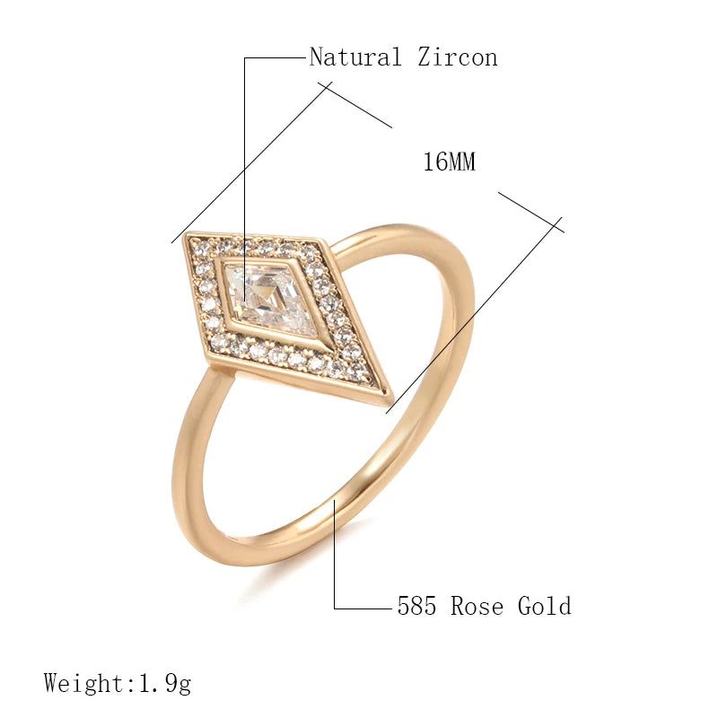 Graceful Rose Gold Rhombus Natural Zircon Bridal Ring with Crystal Accents