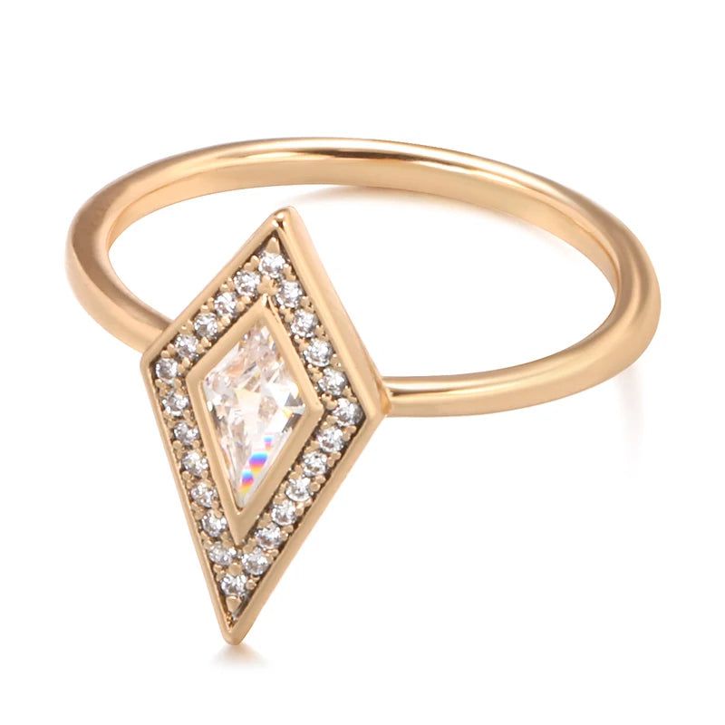 Graceful Rose Gold Rhombus Natural Zircon Bridal Ring with Crystal Accents