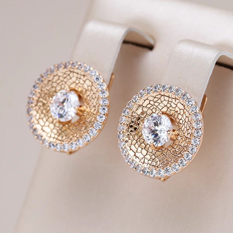 Graceful Rose Gold Round Drop Earrings with Unique Zircon Design