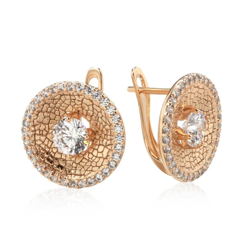 Graceful Rose Gold Round Drop Earrings with Unique Zircon Design