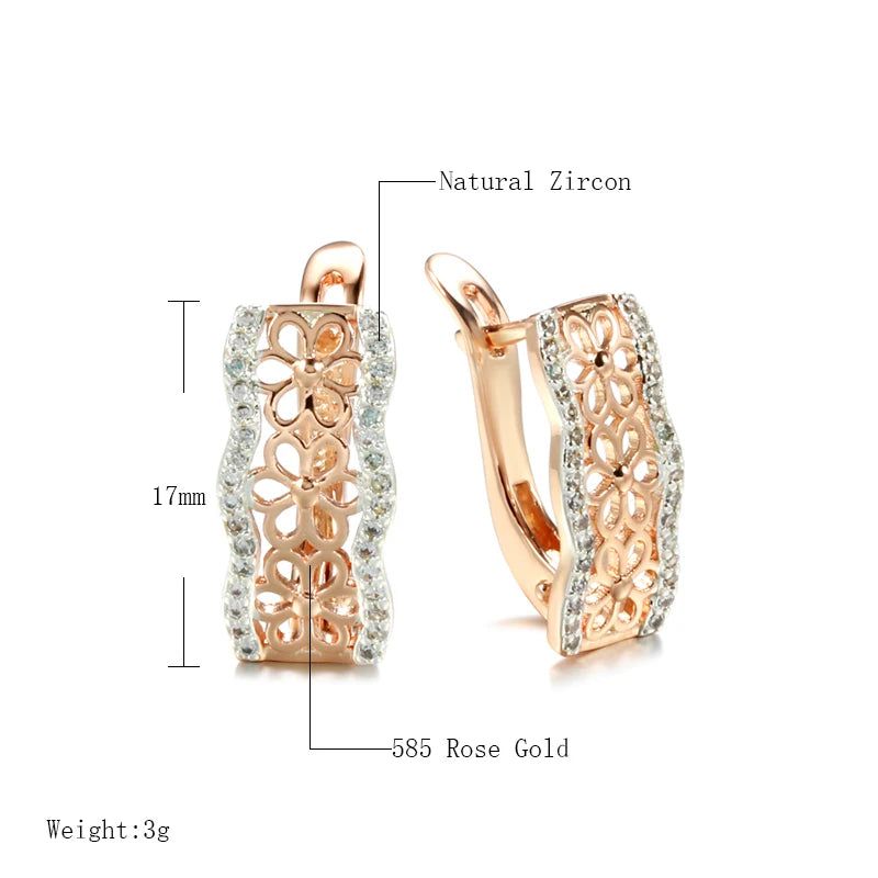 Graceful Rose Gold Square Crystal Flower Drop Earrings with Natural Zircon