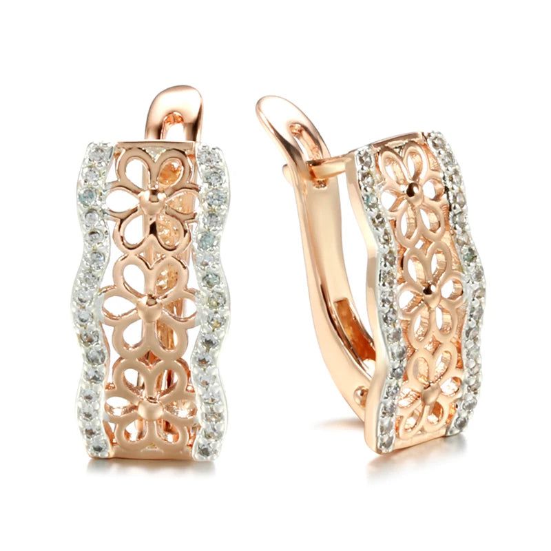 Graceful Rose Gold Square Crystal Flower Drop Earrings with Natural Zircon