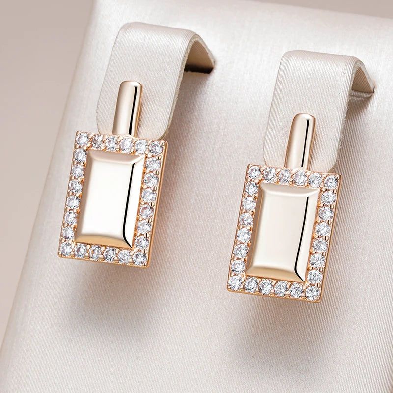 Graceful Rose Gold Square Dangle Earrings with Natural Zircon - Trendy Fashion Jewelry