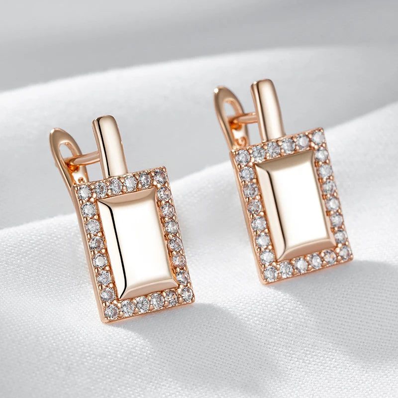 Graceful Rose Gold Square Dangle Earrings with Natural Zircon - Trendy Fashion Jewelry