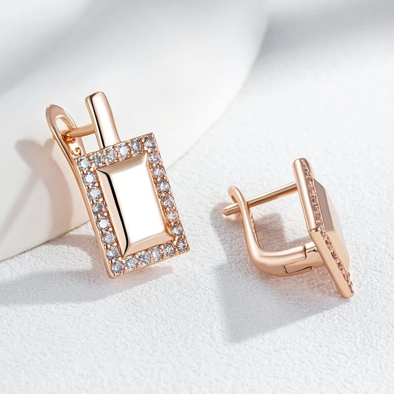 Graceful Rose Gold Square Dangle Earrings with Natural Zircon - Trendy Fashion Jewelry