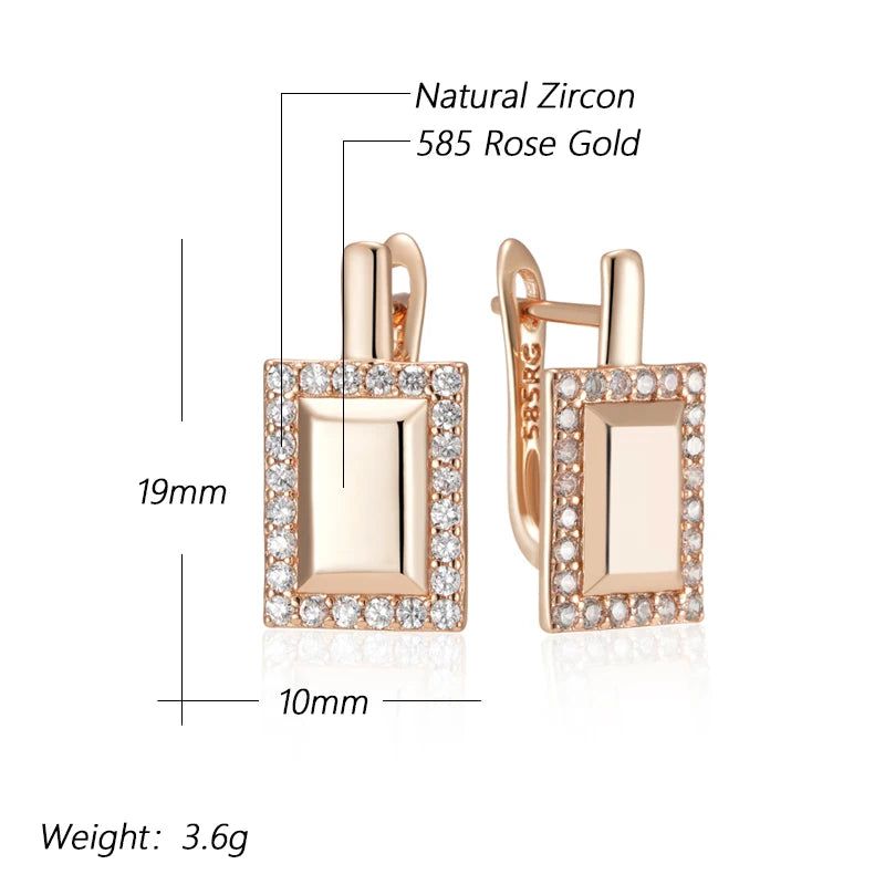 Graceful Rose Gold Square Dangle Earrings with Natural Zircon - Trendy Fashion Jewelry