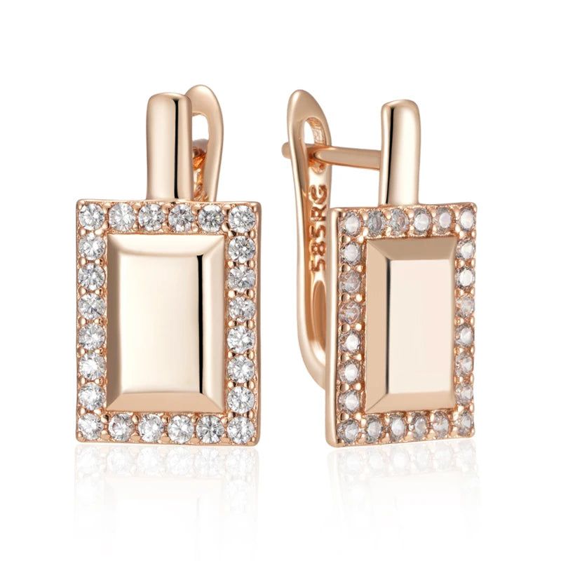 Graceful Rose Gold Square Dangle Earrings with Natural Zircon - Trendy Fashion Jewelry