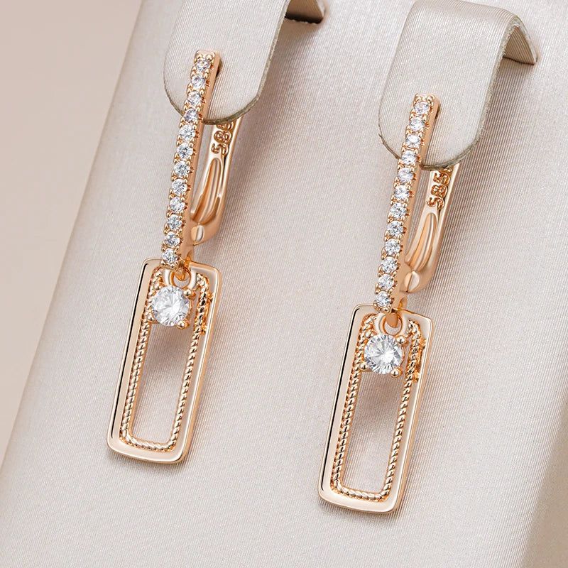 Graceful Rose Gold Square Drop Earrings with Natural Zircon Accents