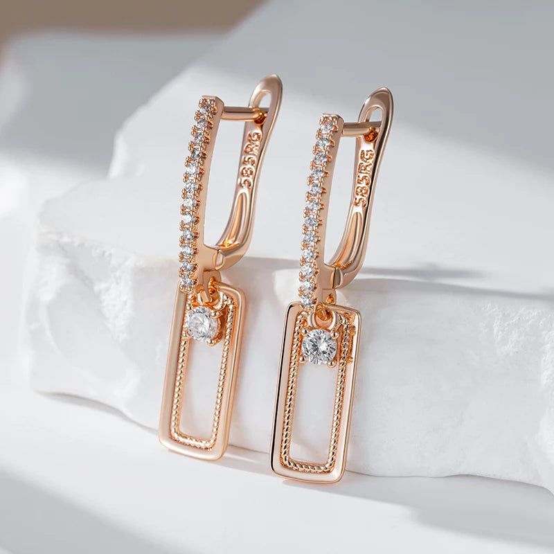 Graceful Rose Gold Square Drop Earrings with Natural Zircon Accents