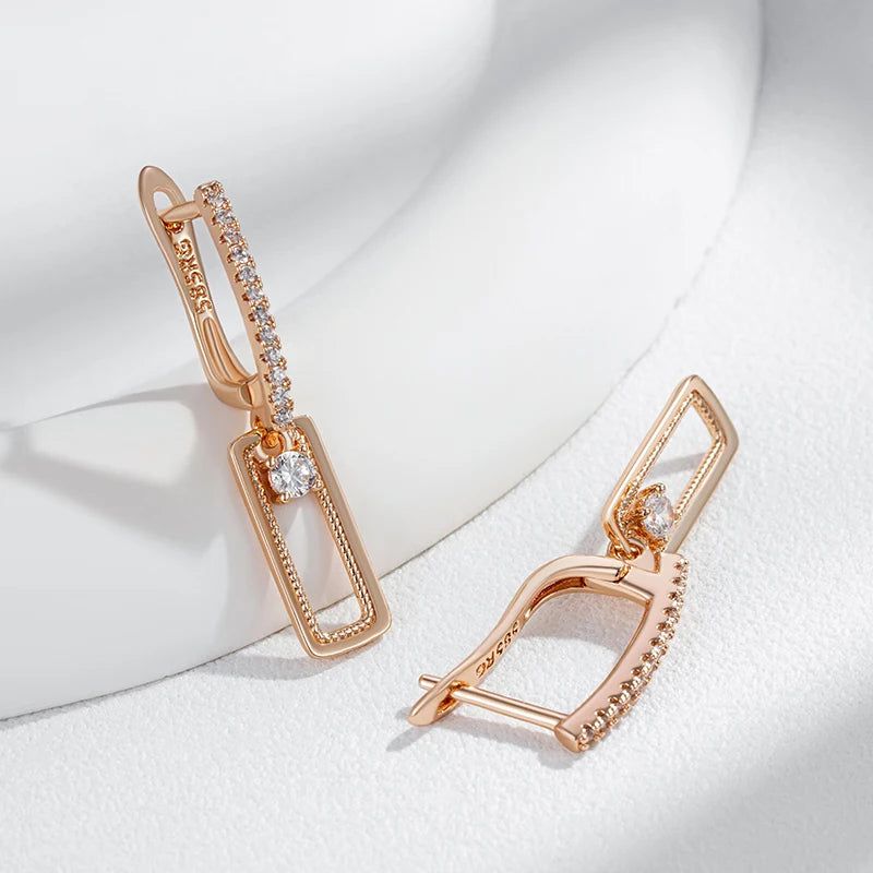 Graceful Rose Gold Square Drop Earrings with Natural Zircon Accents