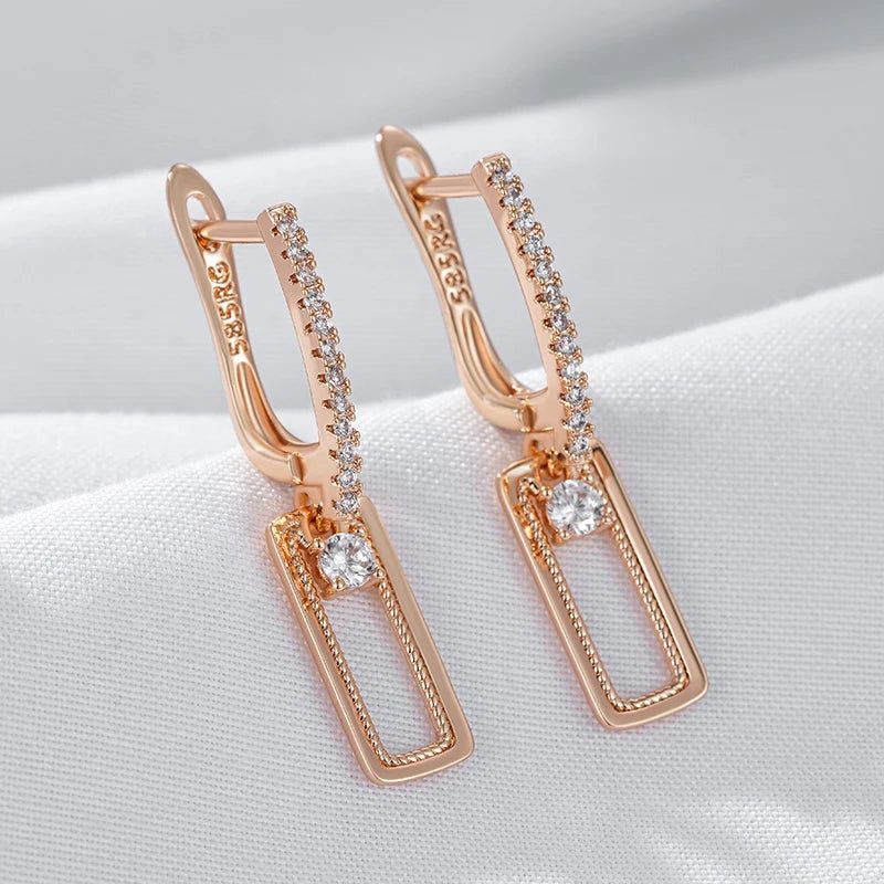 Graceful Rose Gold Square Drop Earrings with Natural Zircon Accents