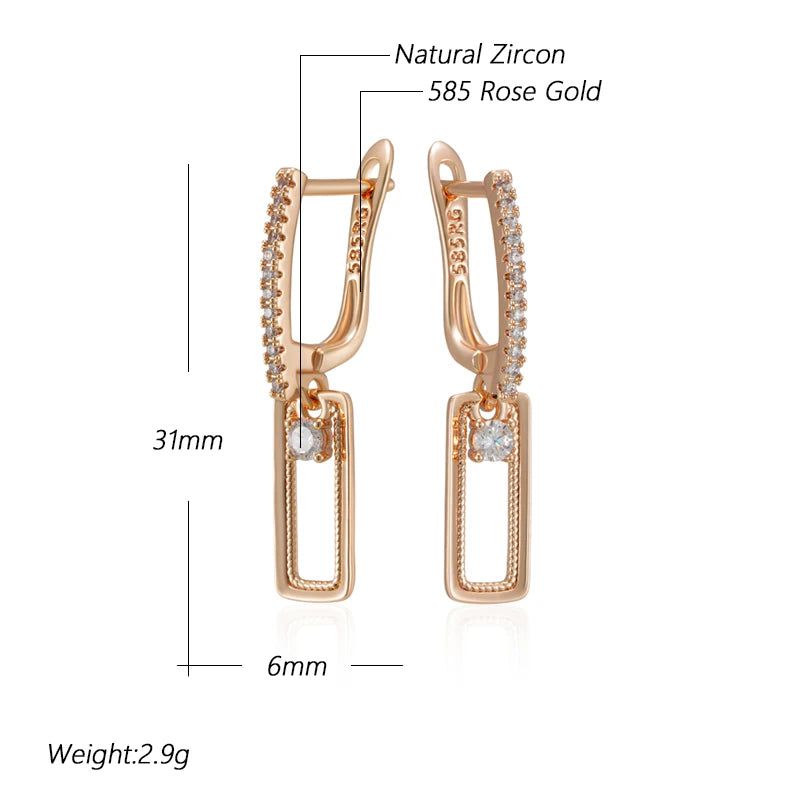 Graceful Rose Gold Square Drop Earrings with Natural Zircon Accents