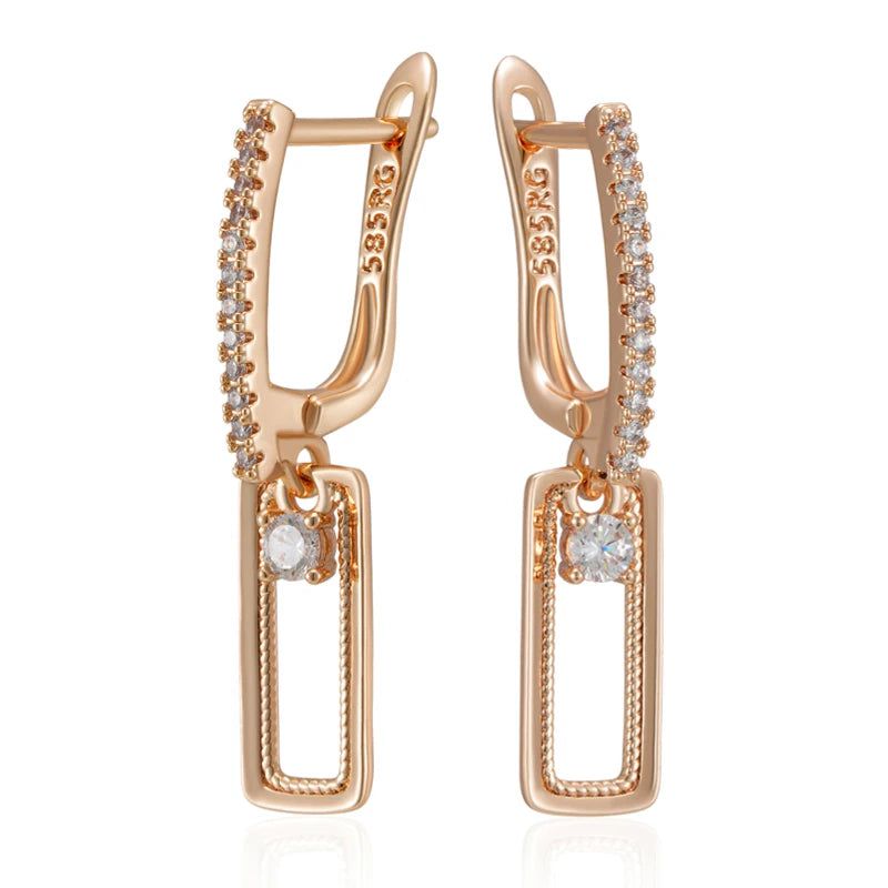 Graceful Rose Gold Square Drop Earrings with Natural Zircon Accents