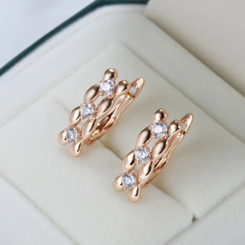 Graceful Rose Gold Square Long Drop Earrings with Natural Zircon Inlay