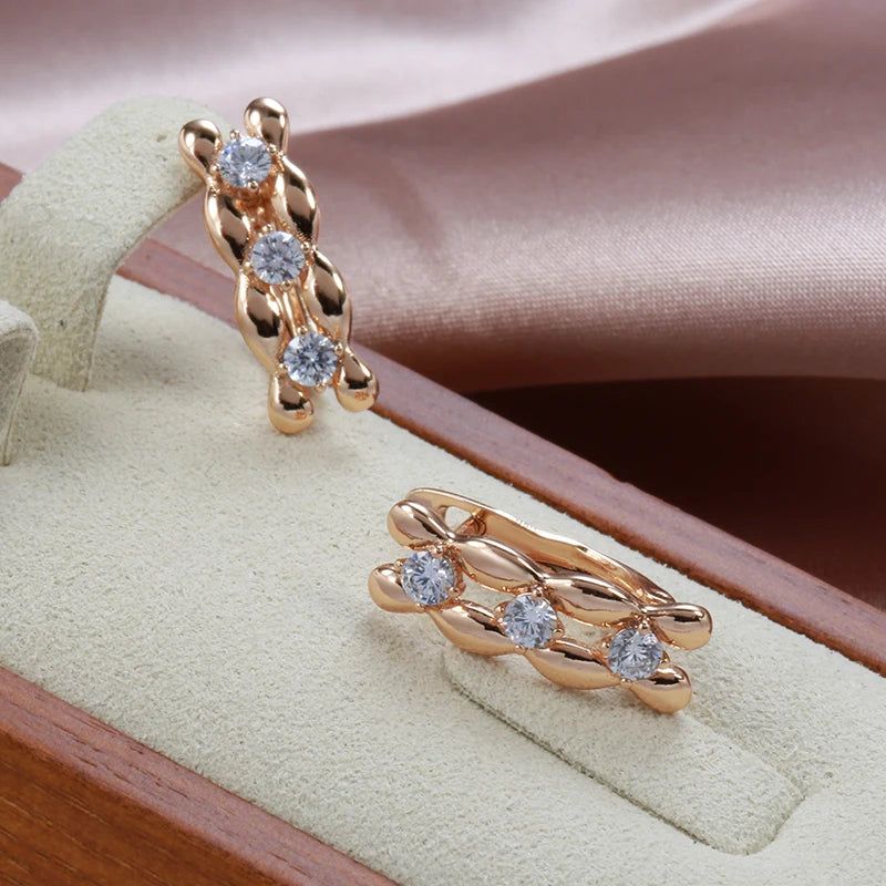 Graceful Rose Gold Square Long Drop Earrings with Natural Zircon Inlay