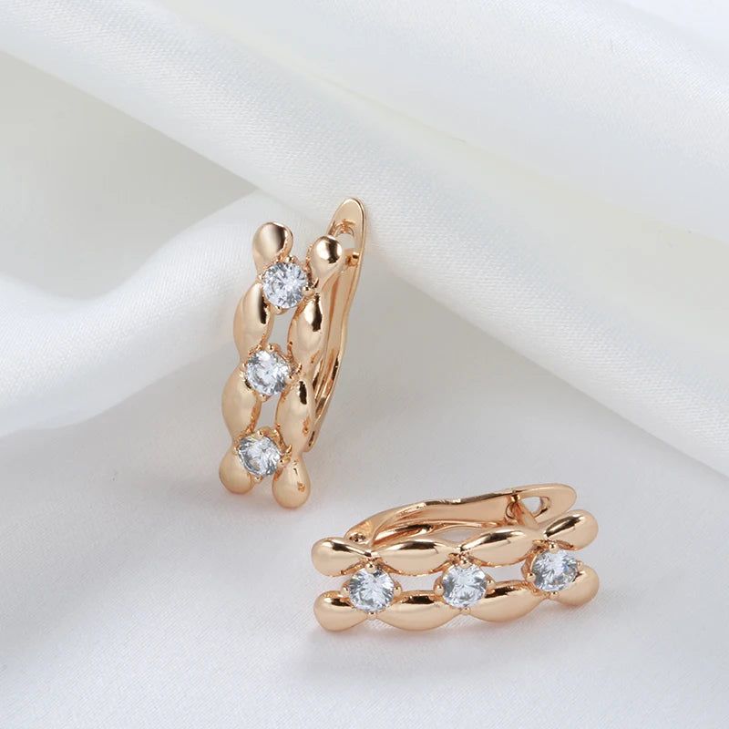 Graceful Rose Gold Square Long Drop Earrings with Natural Zircon Inlay