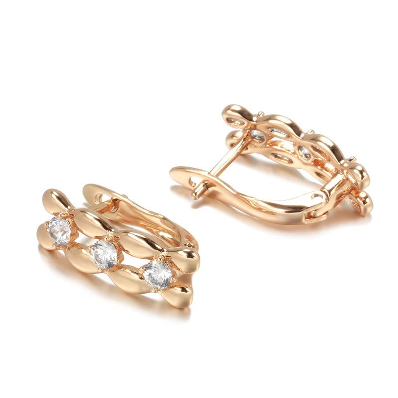 Graceful Rose Gold Square Long Drop Earrings with Natural Zircon Inlay